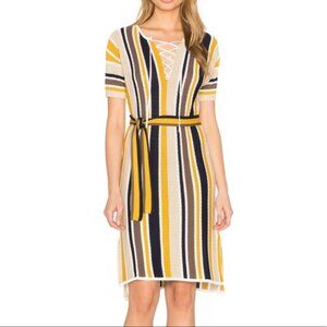 Frame Denim Le Lace Up Shirt Dress in Multi Stripe Knit Size M Short Sleeve